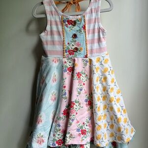 Sweet Honey Clothing Floral Patchwork Kids Dress with Buttons